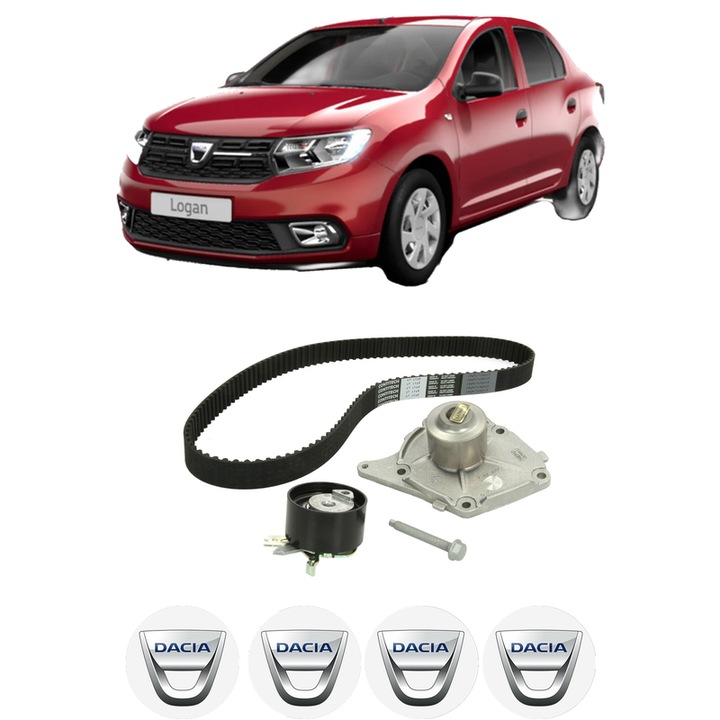 Set Kit de distributie curea intinzator pompa de apa DACIA LOGAN II 1.5 dCi2013, KW 63 CP 84 CMC 1461, Auto, HEPU, 4x Stickere auto cu DACIA
