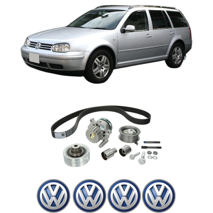 Set Kit de distributie curea intinzator pompa de apa Volkswagen GOLF VAN IV Variant (1J5) 1.9 TDI din 1999-2006, KW 81 CP 110 CMC 1896, Auto, HEPU, 4x Stickere auto cu Volkswagen