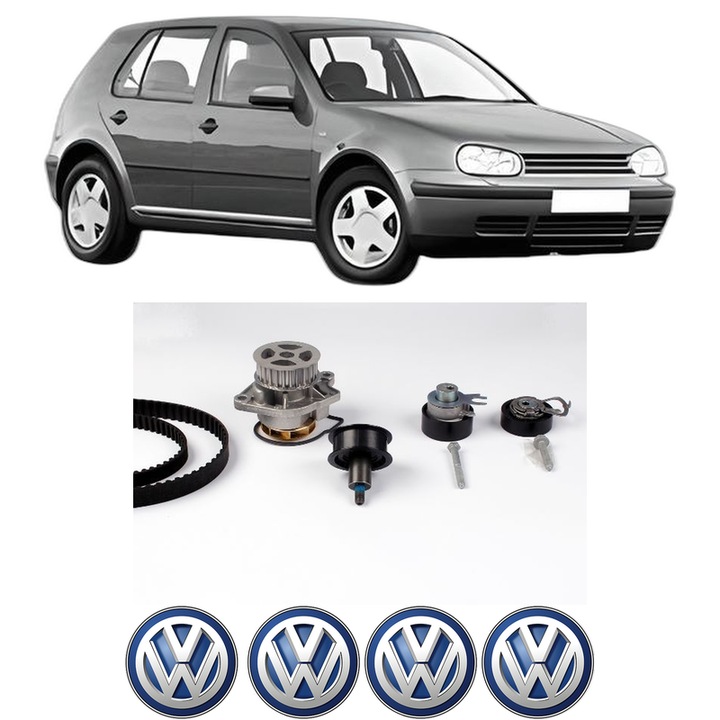 Set Kit de distributie curea intinzator pompa de apa Volkswagen GOLF IV (1J1) 1.4 16V din 1997-2004, KW 55 CP 75 CMC 1390, Auto, HEPU, 4x Stickere auto cu Volkswagen