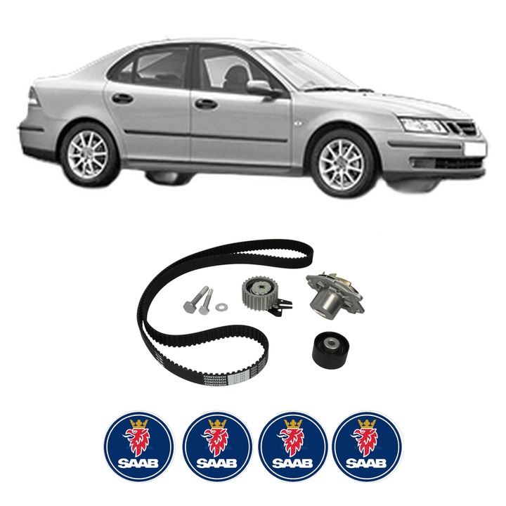 Set Kit de distributie curea intinzator pompa de apa SAAB 9-3 (YS3F, E79, D79, D75) 1.9 TiD2004-2015, KW 88 CP 120 CMC 1910, Auto, HEPU, 4x Stickere auto cu SAAB