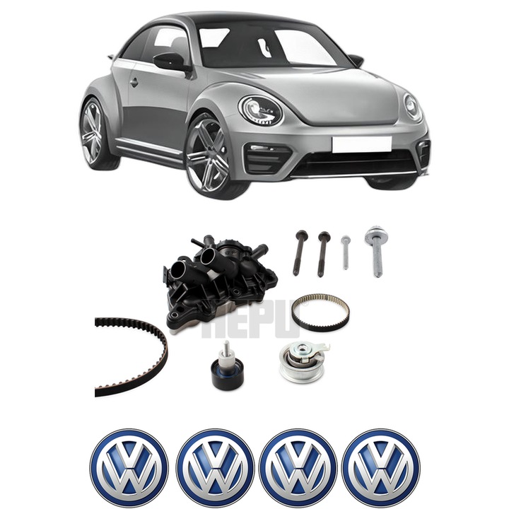 Set Kit de distributie curea intinzator pompa de apa Volkswagen BEETLE (5C1, 5C2) 1.2 TSI 16V2014-2019, KW 77 CP 105 CMC 1197, Auto, HEPU, 4x Stickere auto cu Volkswagen