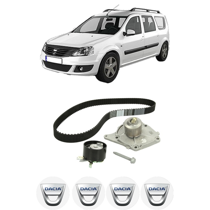 Set Kit de distributie curea intinzator pompa de apa DACIA LOGAN MCV II 1.5 dCi2013, KW 63 CP 84 CMC 1461, Auto, HEPU, 4x Stickere auto cu DACIA