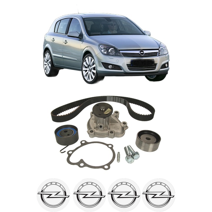 Set Kit de distributie curea intinzator pompa de apa OPEL ASTRA H CLASSIC Hatchback (A04) 1.7 CDTI (L48) din 2009, KW 92 CP 125 CMC 1686, Auto, HEPU, 4x Stickere auto cu OPEL