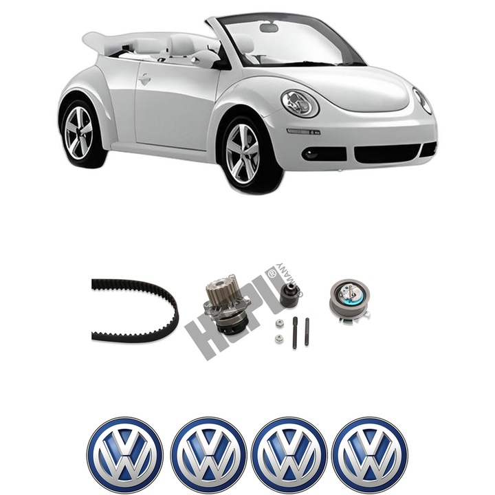 Set Kit de distributie curea intinzator pompa de apa Volkswagen NEW BEETLE Convertible (1Y7) 1.9 TDI din 2005-2010, KW 77 CP 105 CMC 1896, Auto, HEPU, 4x Stickere auto cu Volkswagen