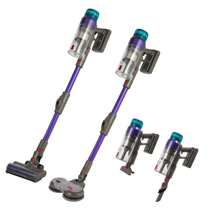 Вертикална безжична прахосмукачка PRIMO PRVC-40507, BLDC мотор 550W, функция моп, виолетово-сива