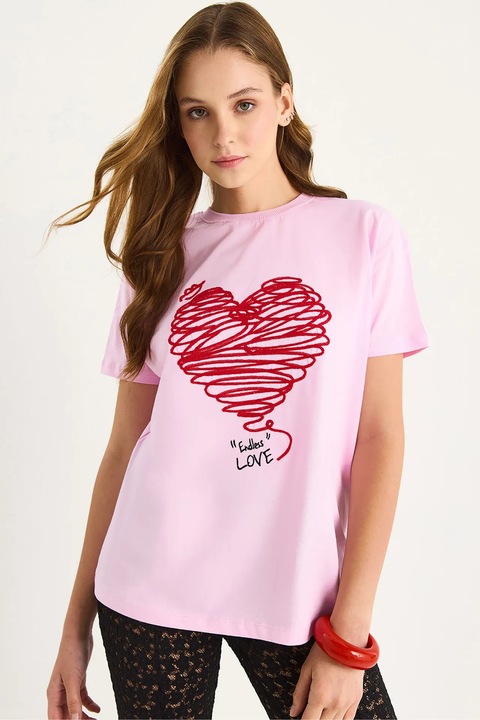 dama, HiCCUP, tricou guler rotund, bumbac, roz orhidee, Roz deschis