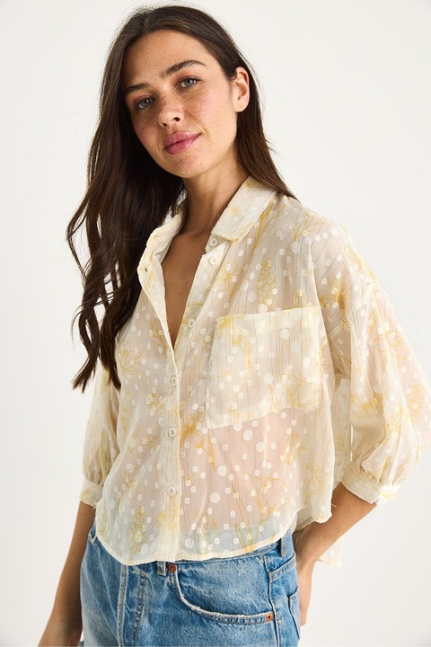 Női ing, HiCCUP, virágos jacquard, sárga, textil