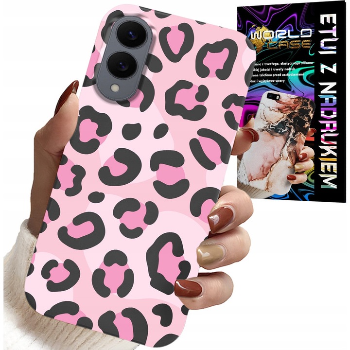 Telefontok, World Case, Samsung Galaxy S25 Edge, tok típusú, rózsaszín leopárdmintás, szilikon