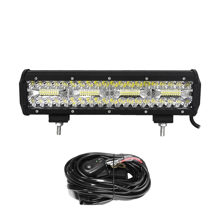 Bara de lumina LED 12in 240W, 15000 lumeni, design rezistent la apa, set cu cablu