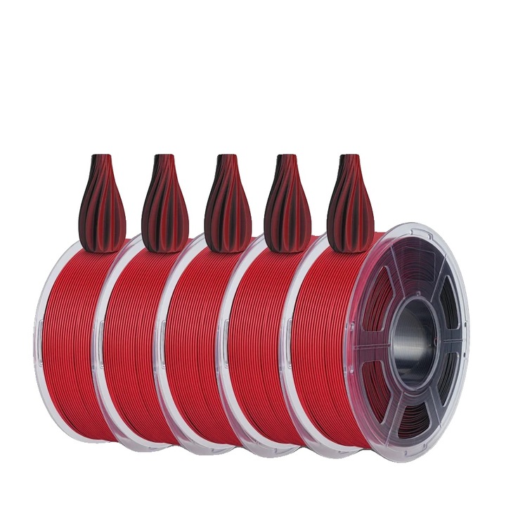 Filament 3D, 1.75mm, 5 tekercses készlet, fekete-piros, matt felület