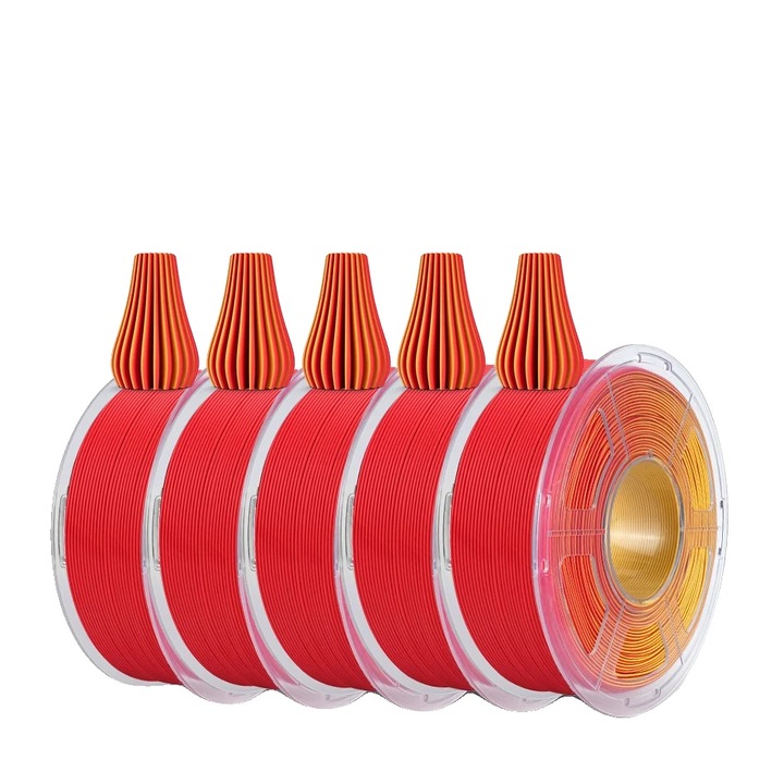 Filament 3D, 5 tekercs, 1.75mm, Piros-Sárga, Precíz méret, Elakadásmentes