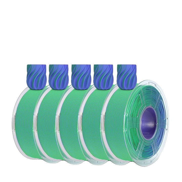 Filament 3D, 5 tekercs, zöld és lila, 1.75mm