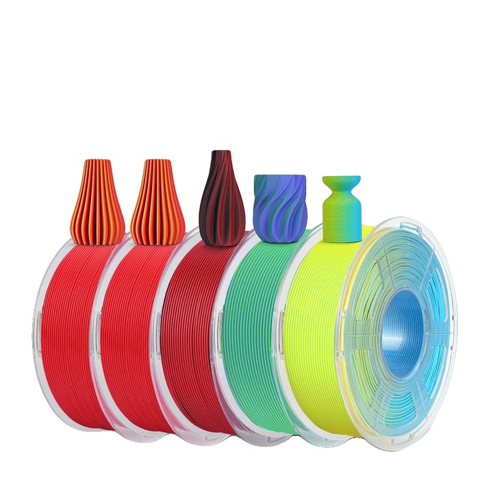 Filament 3D, 1.75mm, set 5 role, PLA, multicolor, finisaj mat