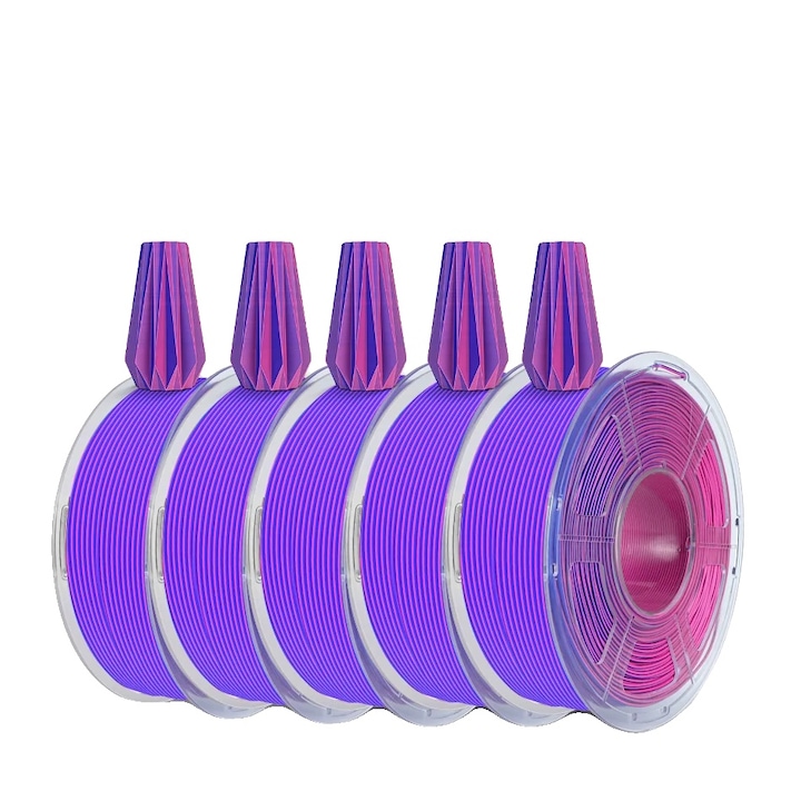 Filament 3D, 5 role, 1.75mm, rosu-albastru, PLA, finisaj mat