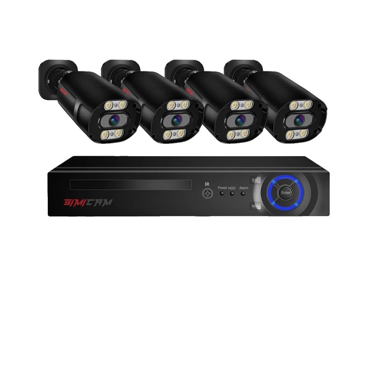 Sistem de supraveghere video, 8MP, 8CH NVR, 2 camere, noapte cu multiple moduri, audio bidirectional