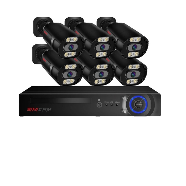 Kit Supraveghere 8 Canale, 4 Camere, Nocturna Color, 8MP, Comunicare Bidirectionala
