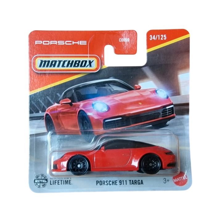 Masinuta Mattel Porsche 911 Targa, rosu, metal, scara 1:64