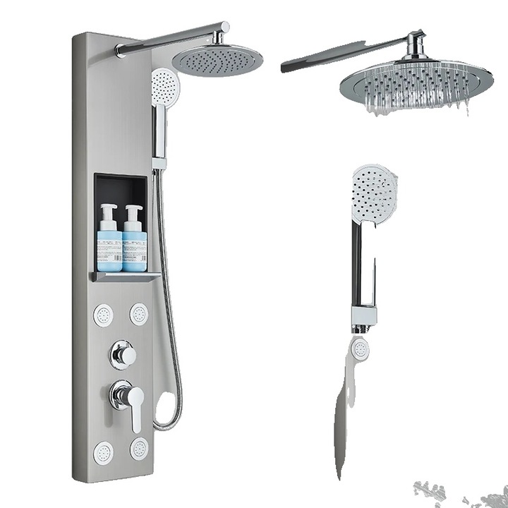 Coloana de dus, Spa Massage Jet, cap de dus tip ploaie, inox, un singur maner, design modern