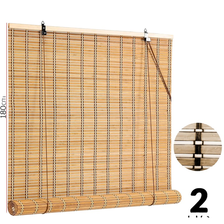 Rulouri din bambus, 2 unitati, 150x180cm, maro, rezistente la intemperii