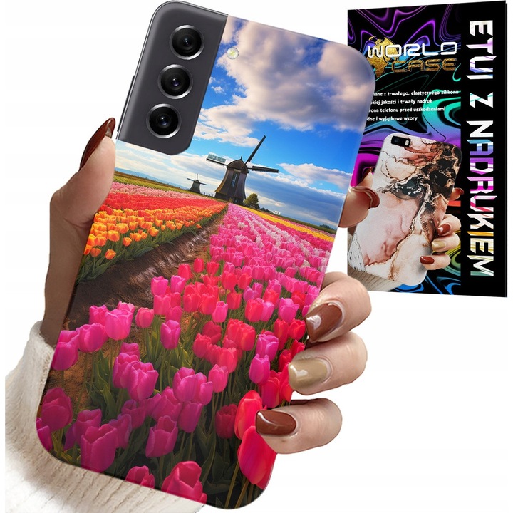 Telefontok, World Case, Samsung Galaxy S21, színes tulipánmező nyomattal, szilikon