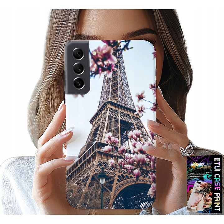 Caz telefon Samsung Galaxy S22, World Case, design Turnul Eiffel, silicon, multicolor