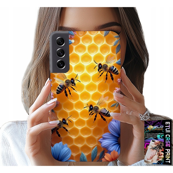 Huzat Samsung Galaxy S21 FE-hez, World Case, gumi, méhkaptár dizájn, fehér