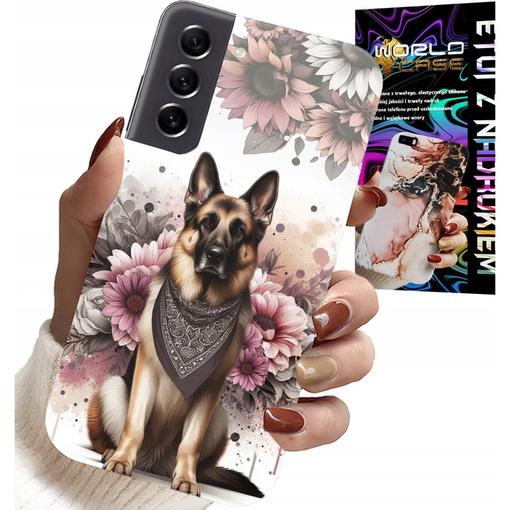 Samsung Galaxy S22 Plus telefontok, World Case, német juhászkutya grafika, szilikon