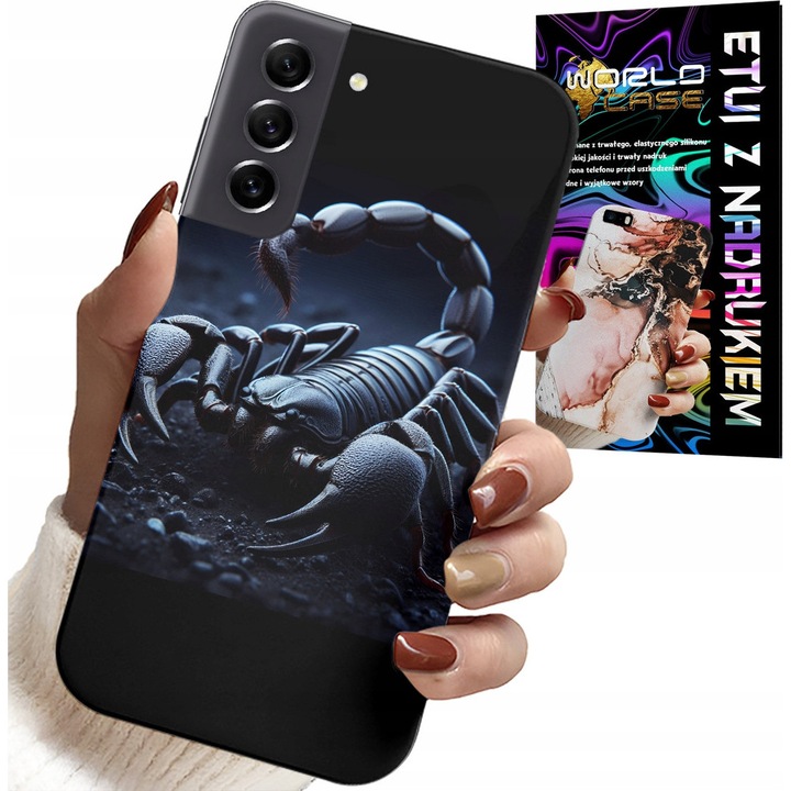 Tok Samsung Galaxy S22 Plus telefonhoz, World Case, Skorpió mintás, szilikon, hidrogél fóliával