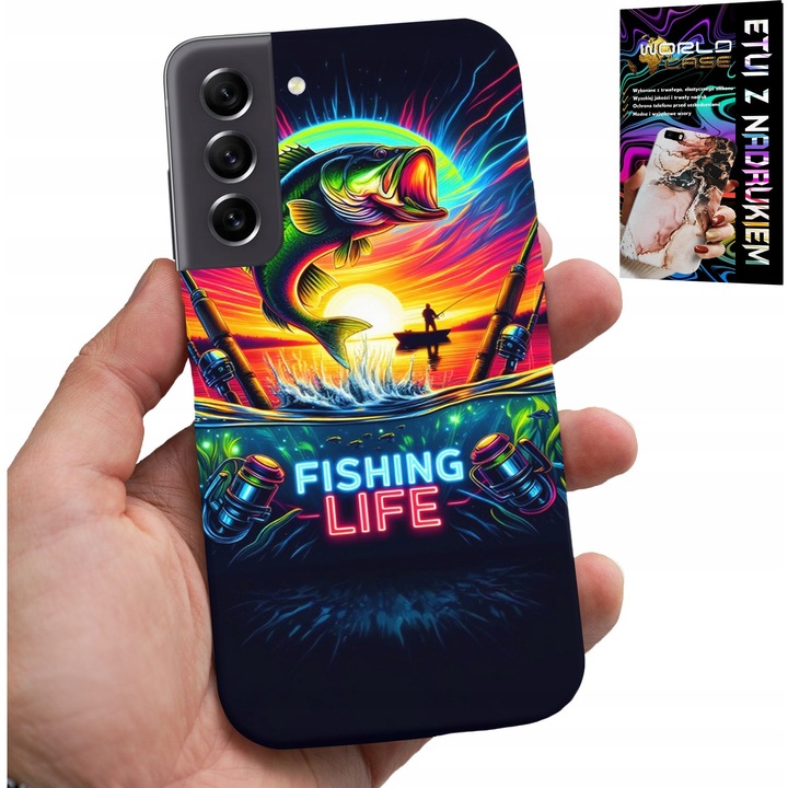 Tok Samsung Galaxy S22-höz, World Case, szilikon, horgász mintás, sokszínű