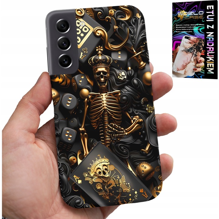 Carcasă telefon Samsung Galaxy S21 FE, World Case, design King Poker Dice, silicon, cu sticlă inclusă