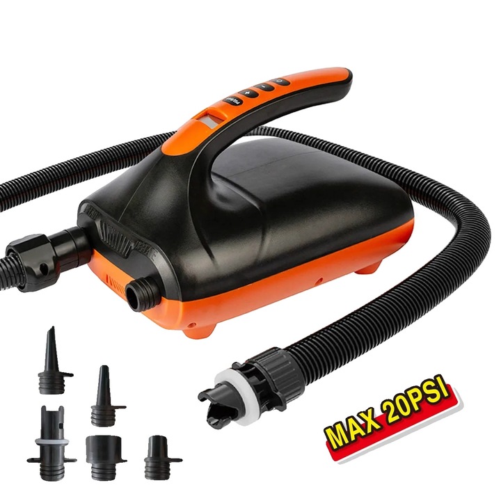 Pompa de umflat electrica, dual-stage, auto-oprire, 12V DC, alimentare cu baterii, 4lbs, 0.5-20 PSI