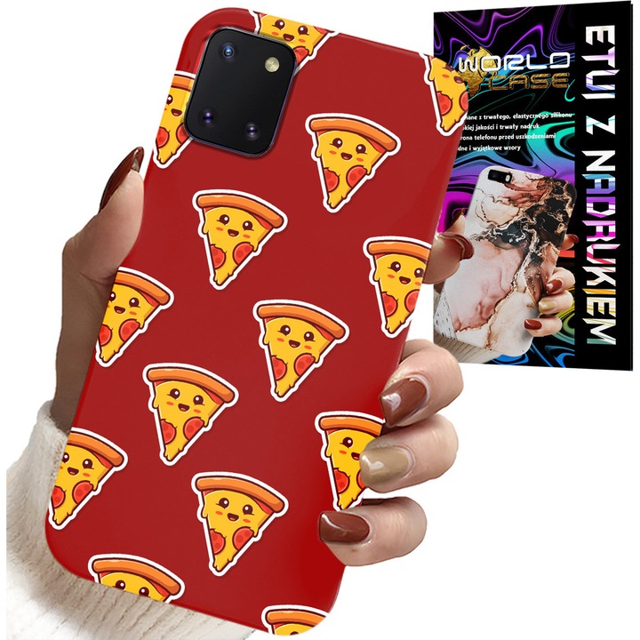 Telefontok, World Case, Samsung Galaxy A81, vidám pizza design, piros, szilikon