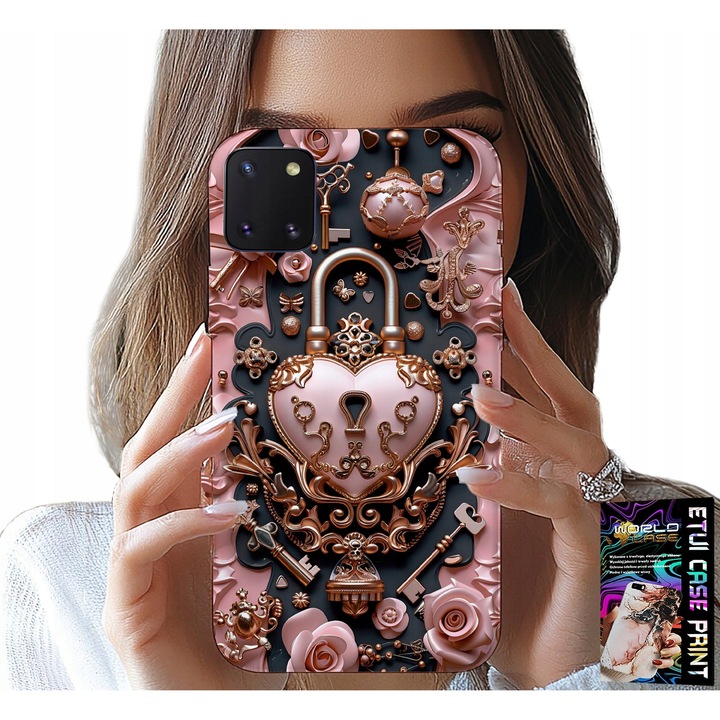 Samsung Galaxy A81 tok, World Case, rózsaszín szív, szilikon, nőies minta