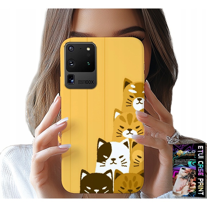 ETUI PENTRU SAMSUNG GALAXY S20 Ultra - LOVE CAT, COTTLE DESIGN, CASE + FOLIA