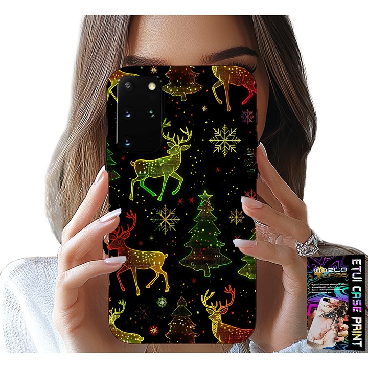 Tok Samsung Galaxy S20 Plus-hoz, World Case, Hópehely és Karácsonyfa design, szilikon, fólia készlettel