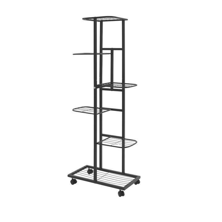 Suport pentru plante, 6 etaje, mobil, negru, 42x22x112cm