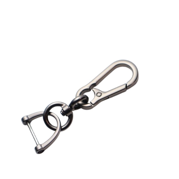 Autós kulcstartó, fém, karikával, karabiner kialakítás, elvesztésgátló, fekete