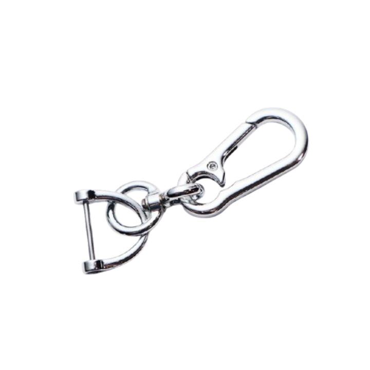 Autós kulcstartó, fém, gyűrű, karabiner kialakítás, ezüst