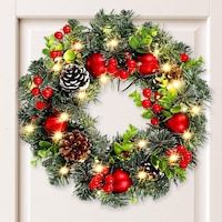 Corona de Craciun, 30cm, decorativa cu LED si boabe