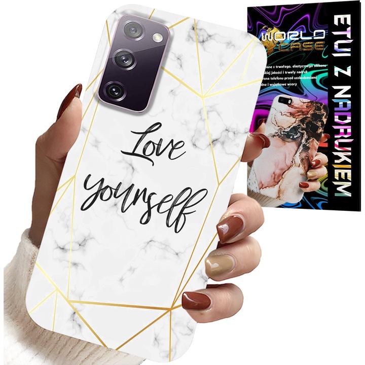 Telefontok, World Case, Samsung Galaxy S20 FE, fehér márvány arany kerettel, szilikon