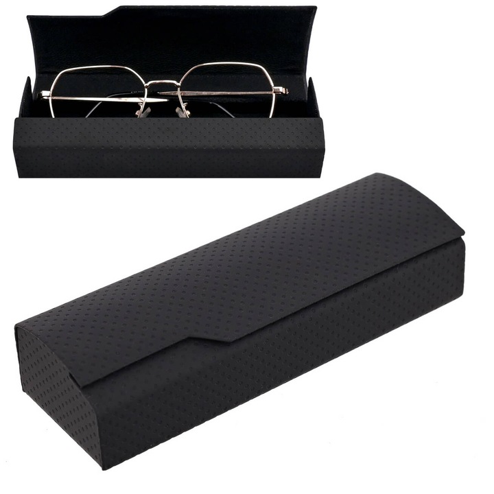 Husa magnetica eleganta pentru ochelari Stylion, protectie rigida cu interior moale, dimensiuni 16x5.3x3.5cm, inchidere sigura, culoare negru mat, universala pentru ochelari de vedere si de soare