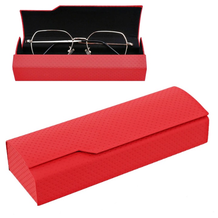 Etui pentru ochelari, Stylion, design elegant, dimensiuni 16x3.5x5.3cm, culoare rosie