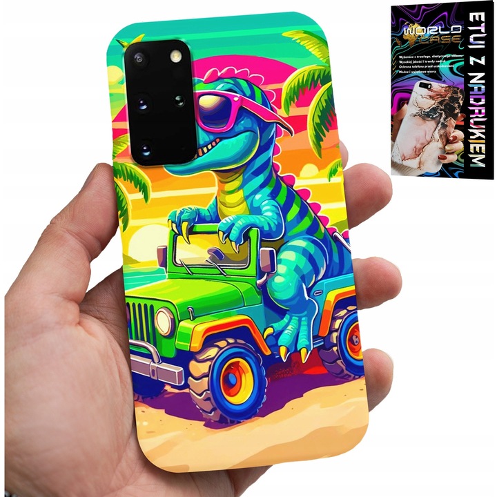 Telefontok, World Case, Samsung Galaxy S20 Plus, dinoszaurusz a teherautóban design, szilikon