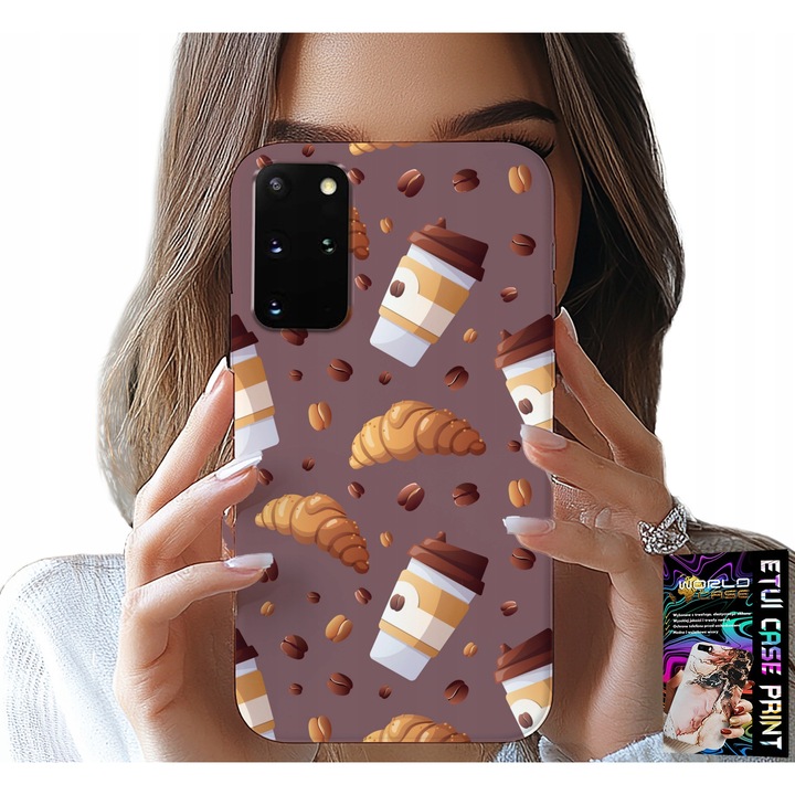 Tok Samsung Galaxy S20 Plus telefonra, World Case, szilikon, kávé, croissant és kávébab mintával, többszínű