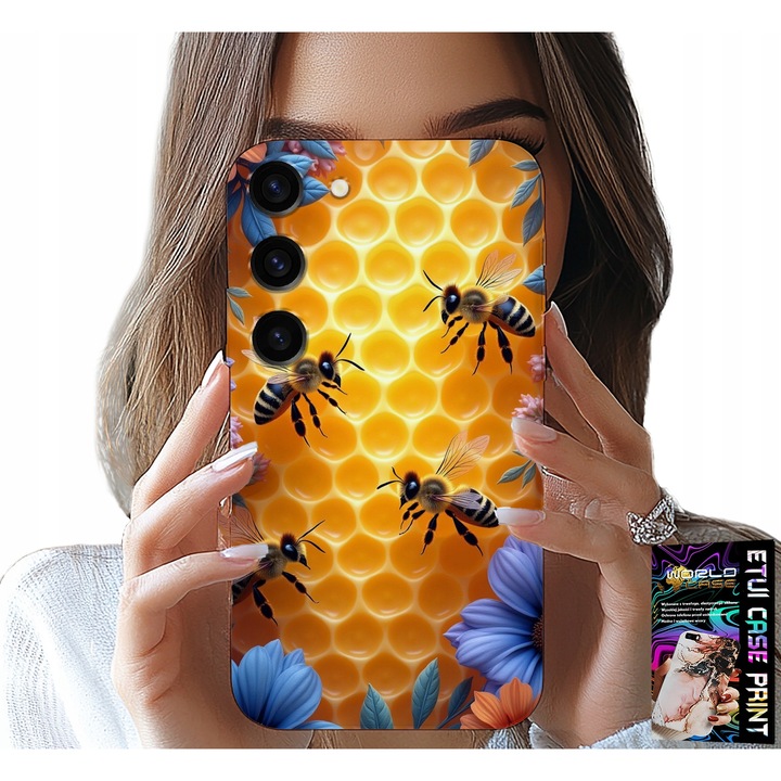 Samsung Galaxy S23 tok, World Case, méhsejt design, szilikon, fehér