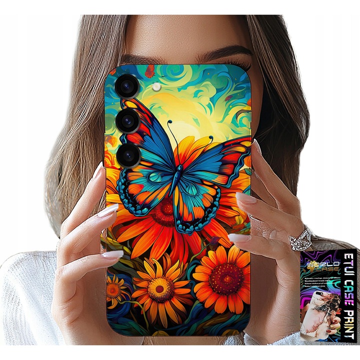 Samsung Galaxy S23 telefontok, World Case, pillangók és rózsák, szilikon, többszínű