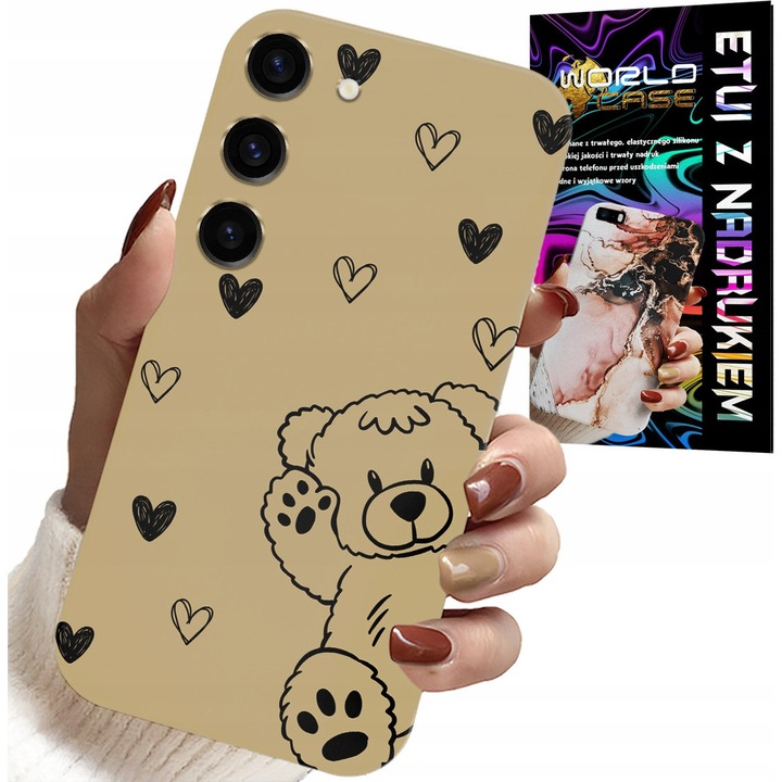 Husa pentru telefon Samsung Galaxy S23 Plus, World Case, silicon, design ursuleț de pluș, imprimeu colorat