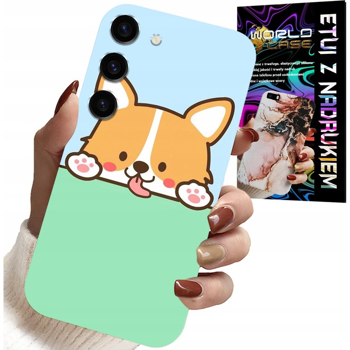 Samsung Galaxy S23 Plus tok, World Case, kutya design, szilikon