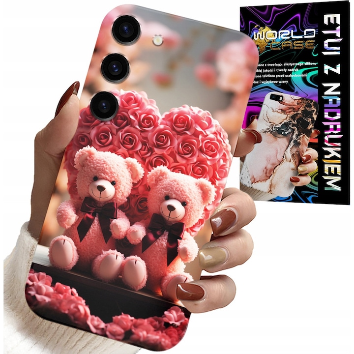 Tok Samsung Galaxy S23 Plus telefonhoz, World Case, teddy bear mintás, szilikon, rózsaszín