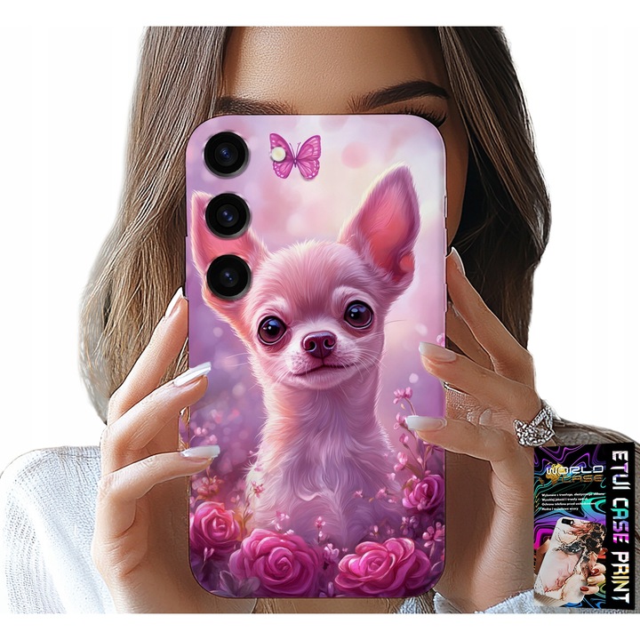 Samsung Galaxy S23 Plus telefontok, World Case, csivava design rózsaszín alapon virágokkal, szilikon